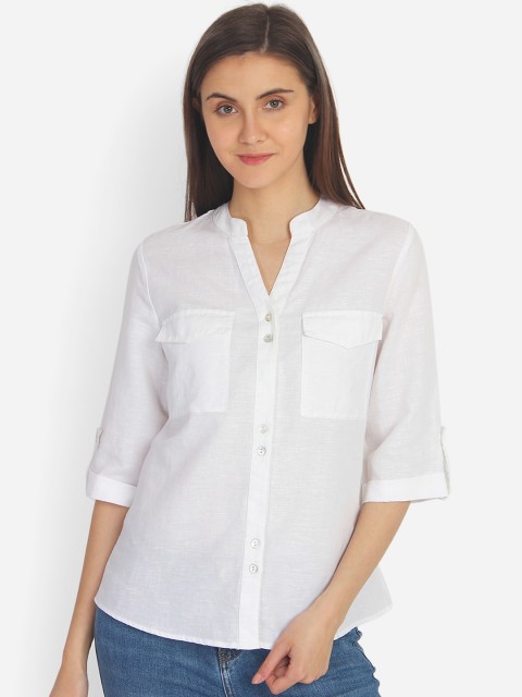 

COVER STORY Women White Solid Shirt Style Top