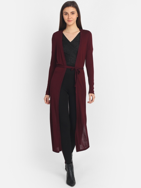 

COVER STORY Women Maroon Solid Open Front Shrug