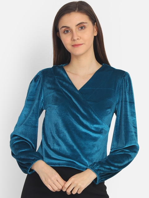 

COVER STORY Women Teal Blue Solid Top