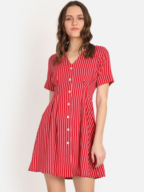 

COVER STORY Women Red & White Striped A-Line Dress