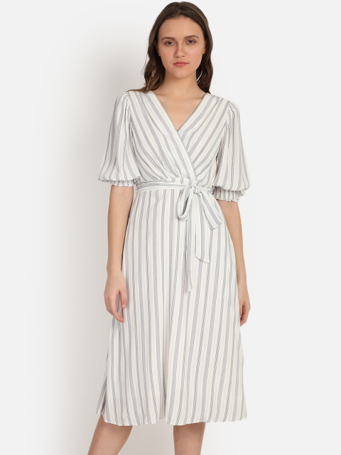 

COVER STORY Women White Striped Wrap Dress