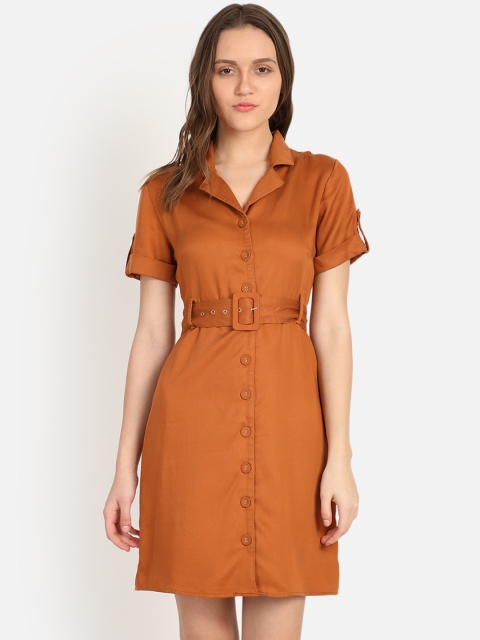 

COVER STORY Women Tan Brown Solid Shirt Dress