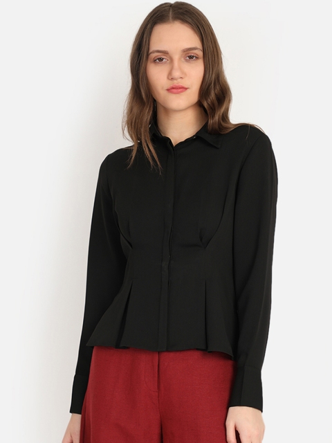 

COVER STORY Women Black Solid Peplum Top