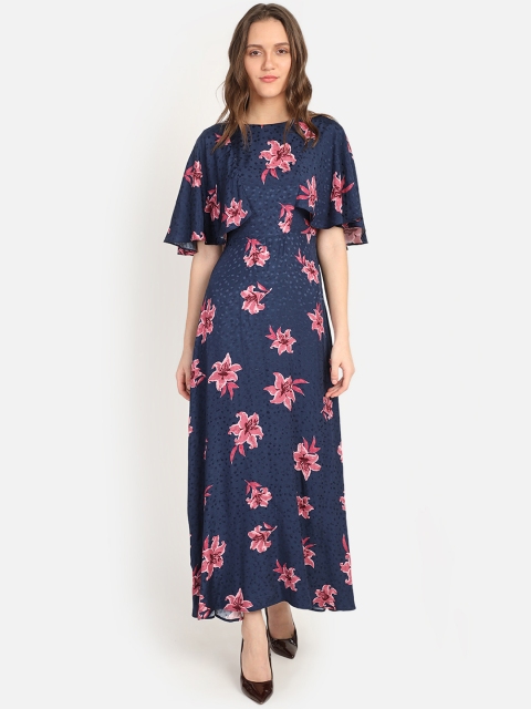 

COVER STORY Women Blue Printed Fit and Flare Dress