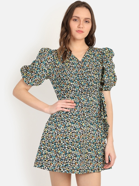 

COVER STORY Women Green Printed Fit and Flare Dress