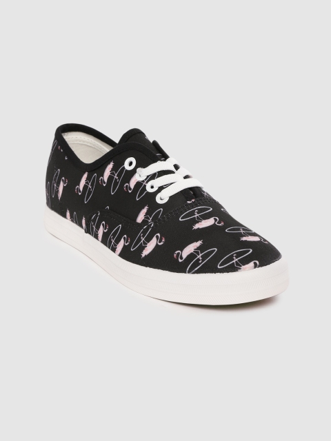 

Kook N Keech Women Black & Pink Flamingo Print Sneakers