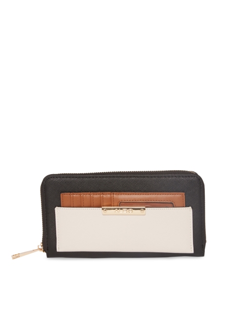 

ALDO Women Black & Off-White Colourblocked Zip Around Wallet
