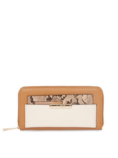 

ALDO Women Brown & Off-White Colourblocked Zip Around Wallet