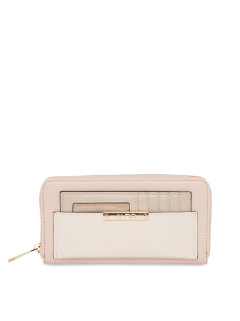 

ALDO Women Pink & Off-White Colourblocked Zip Around Wallet