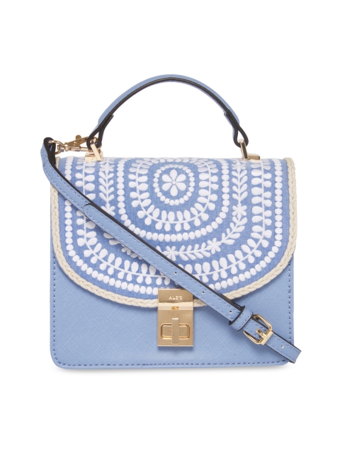 

ALDO Blue & White Self Design Handheld Bag