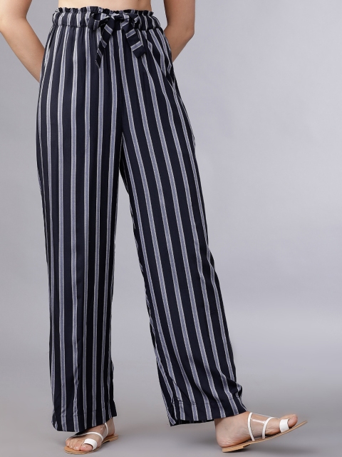 

Tokyo Talkies Women Navy Blue & Grey Regular Fit Striped Culottes