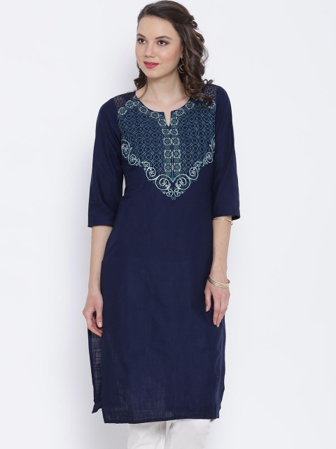 

Aurelia Navy Embroidered Kurta, Navy blue