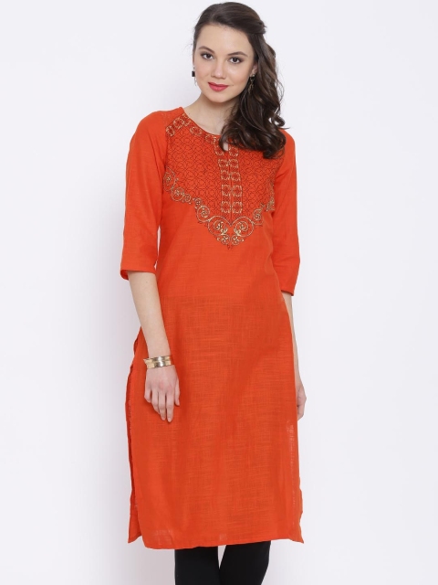 

Aurelia Orange Embroidered Kurta