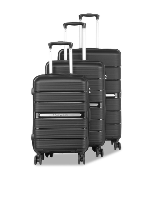 

Teakwood Leathers Unisex Set Of 3 Black Textured Hard-Sided Trolley Suitcases