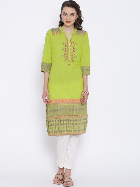 

Aurelia Lime Green Embroidered Kurta