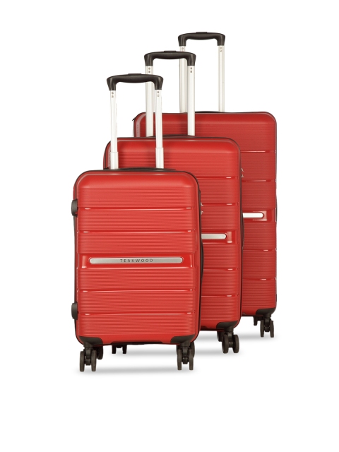 

Teakwood Leathers Unisex Set Of 3 Red Textured Hard-Sided Trolley Suitcases