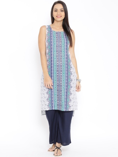 

Aurelia White & Blue Printed Kurta