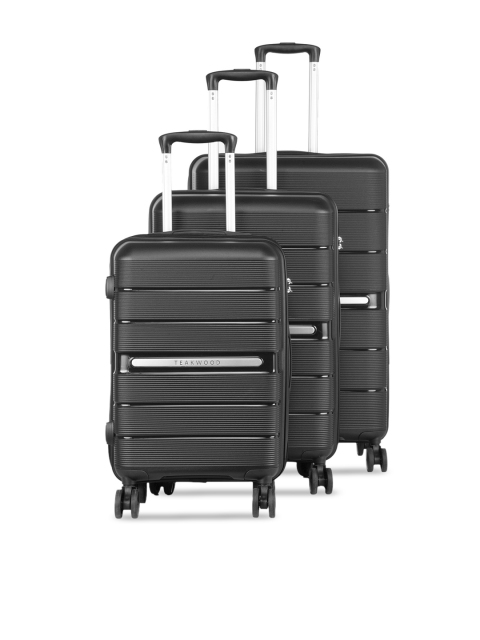 

Teakwood Leathers Unisex Set Of 3 Black Textured Hard-Sided Trolley Suitcases