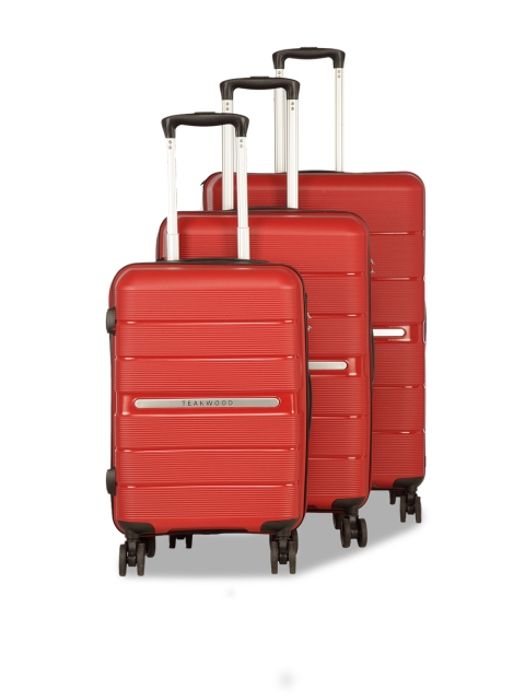 

Teakwood Leathers Unisex Set Of 3 Red Textured Hard-Sided Trolley Suitcases