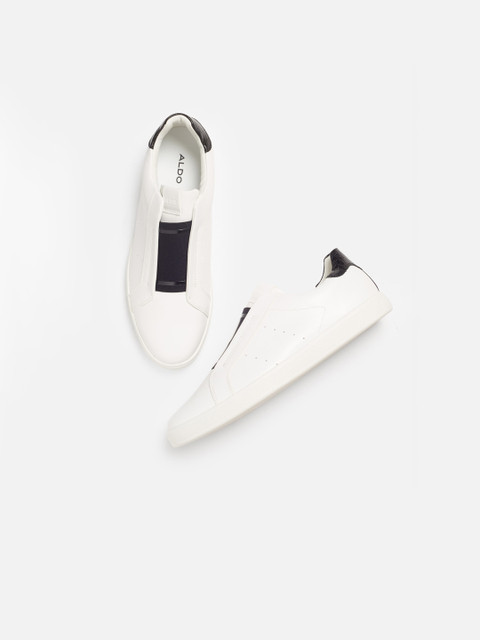 

ALDO Men White & Navy Blue Colourblocked Slip-On Sneakers
