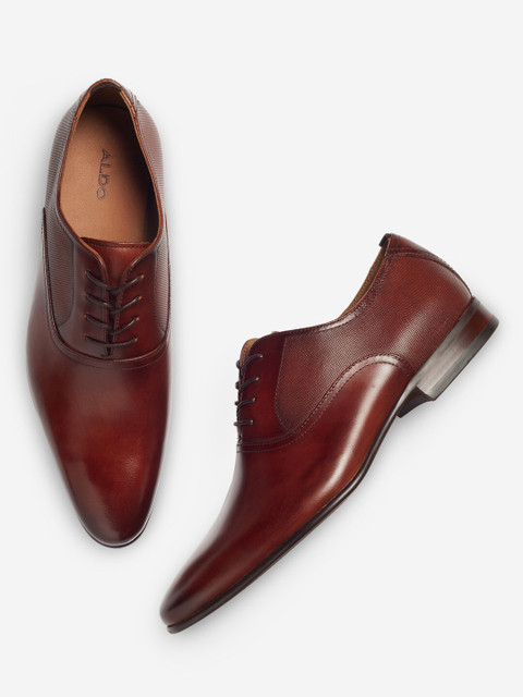 

ALDO Men Brown Solid Leather Formal Oxfords
