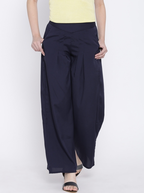 

Aurelia Navy Pleated Palazzo Trousers, Navy blue