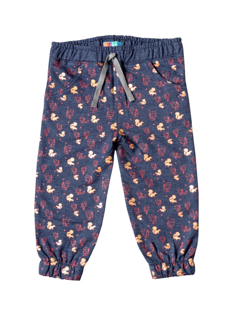 

Kid Studio Girls Blue Squirrel Printed Straight Fit Joggers