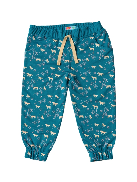 

Kid Studio Girls Teal Blue Horse Printed Joggers