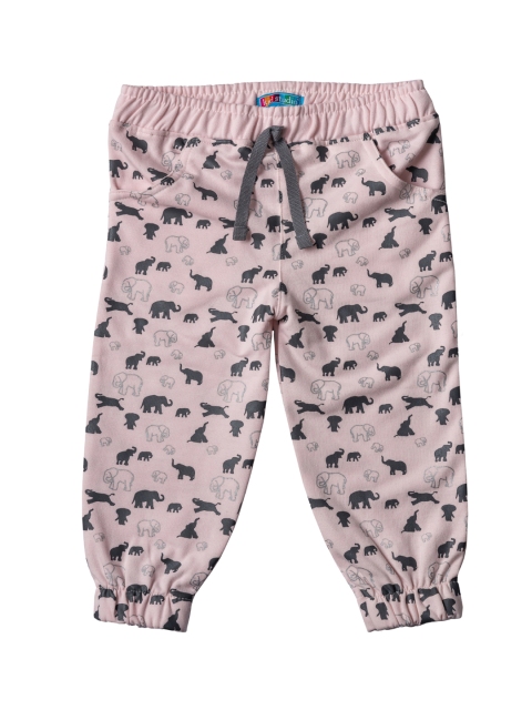 

Kid Studio Girls Pink & Grey Elephant Printed Joggers