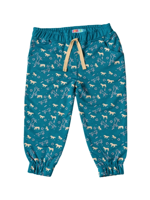 

Kid Studio Girls Teal Blue & Beige Horse Printed Joggers