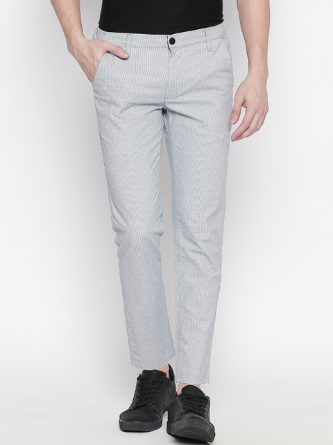 

Mufti Men Grey & Blue Slim Fit Self Design Regular Trousers