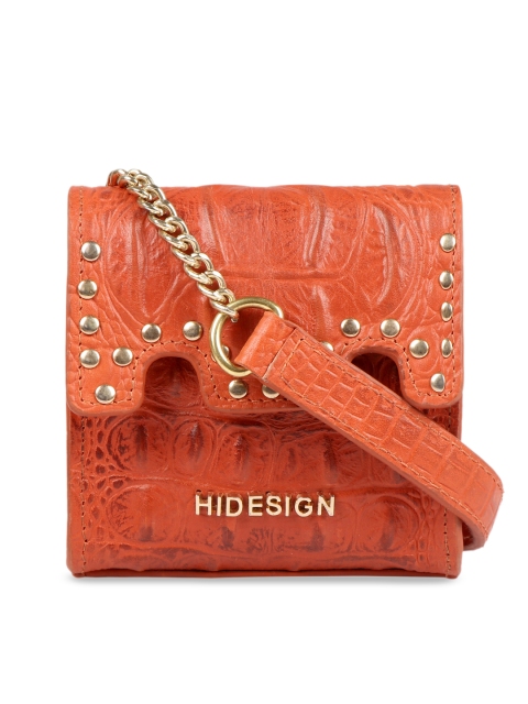 

Hidesign Orange Textured Leather Envelope Clutch