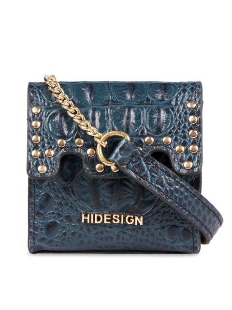 

Hidesign Blue Textured Leather Envelope Clutch