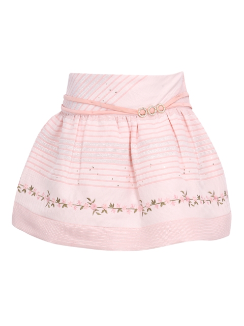 

CUTECUMBER Girls Pink Striped A-line Knee Length Skirt