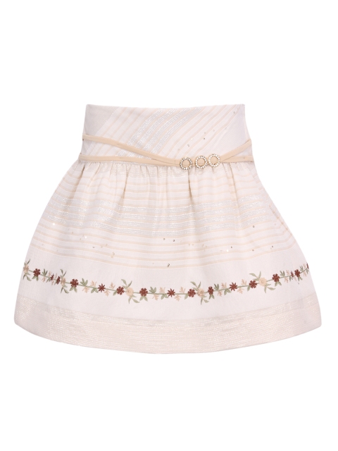 

CUTECUMBER Girls Beige Striped A-line Knee Length Skirt