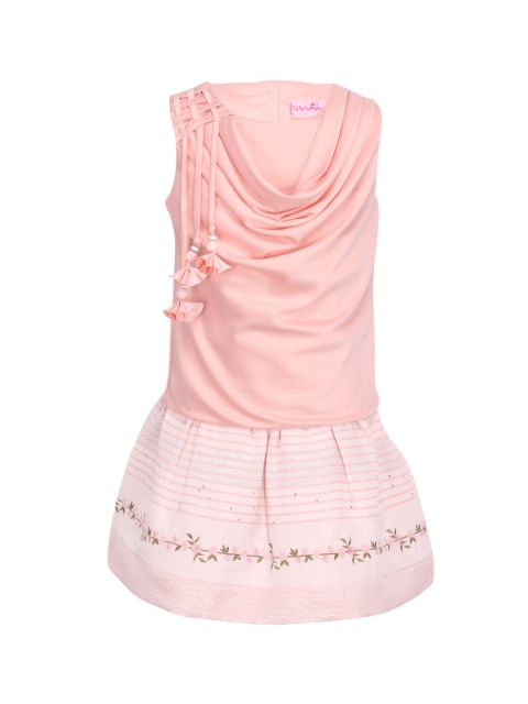 

CUTECUMBER Girls Pink Solid Top with Skirt