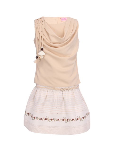 

CUTECUMBER Girls Beige Solid Top with Skirt