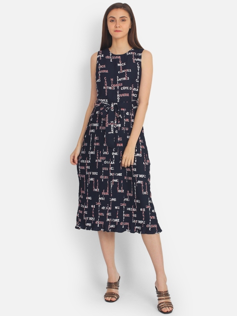 

COVER STORY Women Navy Blue Printed A-Line Dress