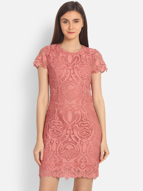 

COVER STORY Women Dusty Pink Self Design Sheath Dress