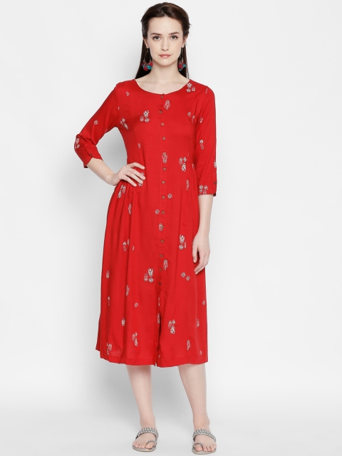 

AKKRITI BY PANTALOONS Women Red Printed Fit and Flare Dress