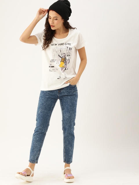 

Moda Rapido Women White Printed Round Neck T-shirt