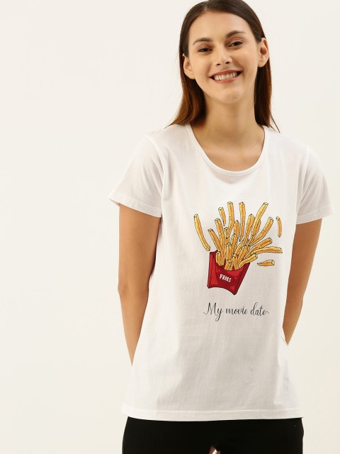 

Moda Rapido Women White Printed Round Neck T-shirt
