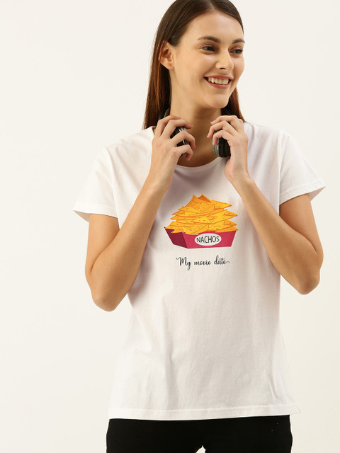 

Moda Rapido Women White Printed Round Neck T-shirt