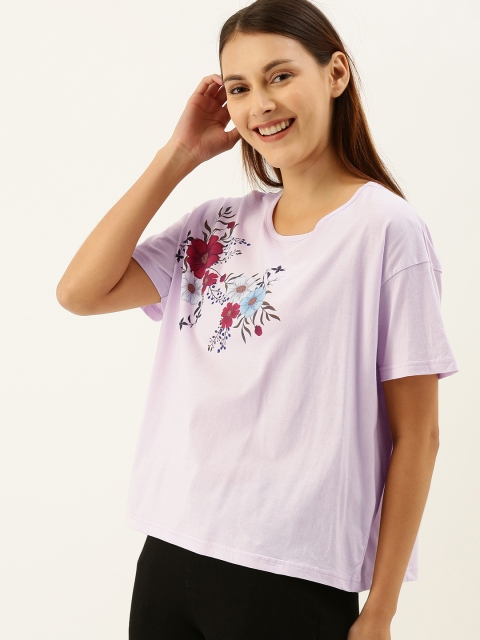 

Moda Rapido Women Lavender Printed Round Neck T-shirt