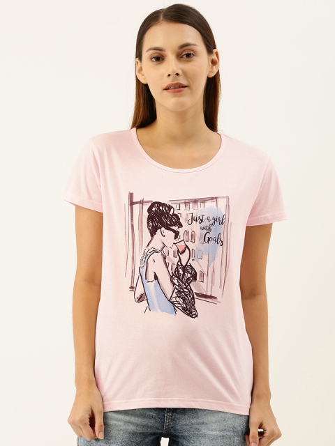 

Moda Rapido Women Pink Printed Round Neck T-shirt