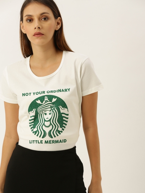 

Moda Rapido Women White Printed Round Neck Pure Cotton T-shirt