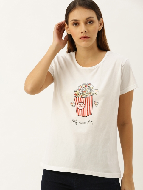 

Moda Rapido Women White Printed Round Neck T-shirt