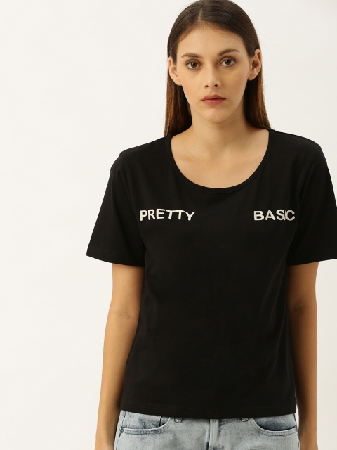 

Moda Rapido Women Black Printed Round Neck T-shirt
