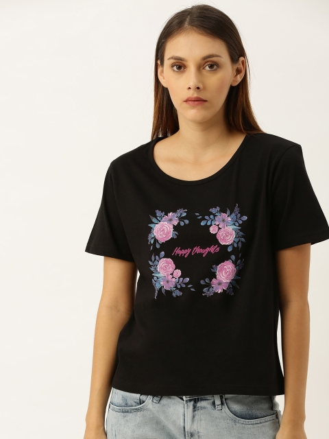 

Moda Rapido Women Black Printed Round Neck T-shirt