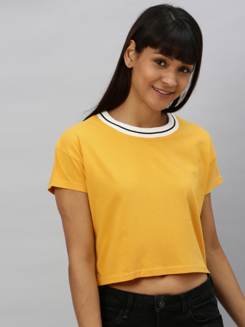 

HERE&NOW Contrast Life Ribbed Trim Spicy Mustard Cropped Tee